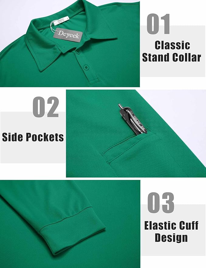 Deyeek Men's Polo Shirts Long Sleeve Golf Polo Shirts for Men Quick Dry UPF 50+ Sun Protection Polos Casual Collared Shirts