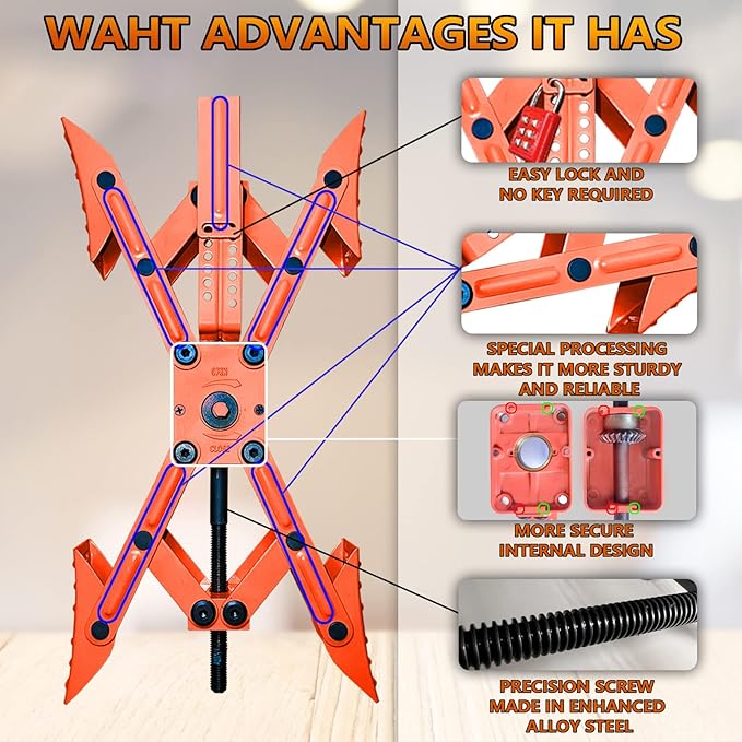 Camper X-Shaped Wheel Chock Stabilizer, 2 Sets RV Stabilizer Wheel Chock Scissor, X Chocks Wheel Stabilizer for Travel Trailer Tires Allow Drill Adjust with Hex Socket, Tool Kit and Password Locks-Red
