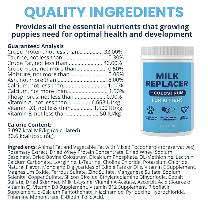 Under the Weather Kitten Milk Replacer Powder + Colostrum | Kitten Milk Replacement Formula | Nutrient-Rich Formula with Colostrum for Immune & Digestive Support – 12 oz