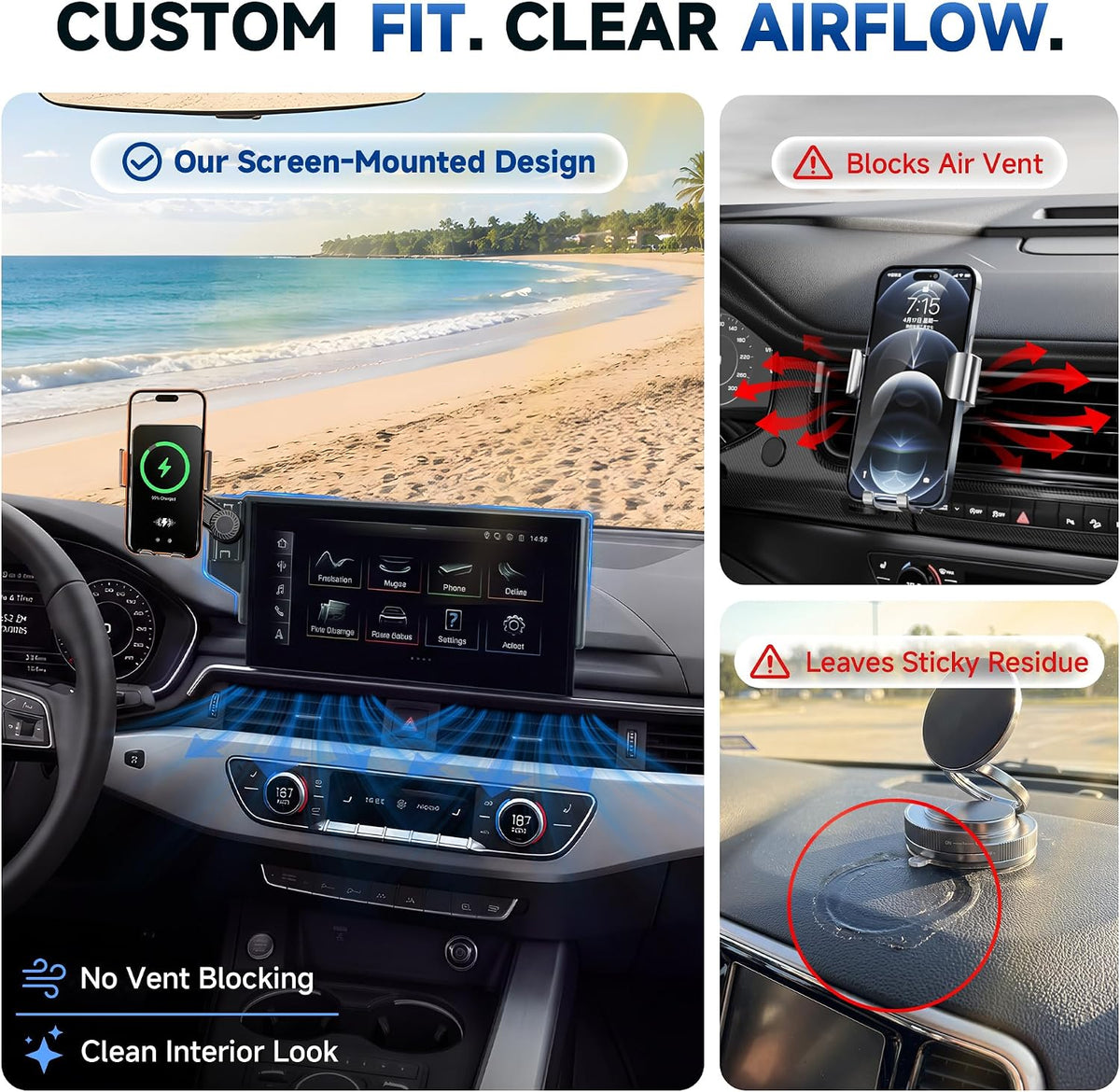 Car Phone Holder for 2020-2025 Audi A4/S4/A5/S5 & 2021-2025 Q5/SQ5 Accessories, 10.1-Inch Center Screen Phone Mount with Up to 15W Fast Wireless Charging, Auto-Clamping, 360° Rotation