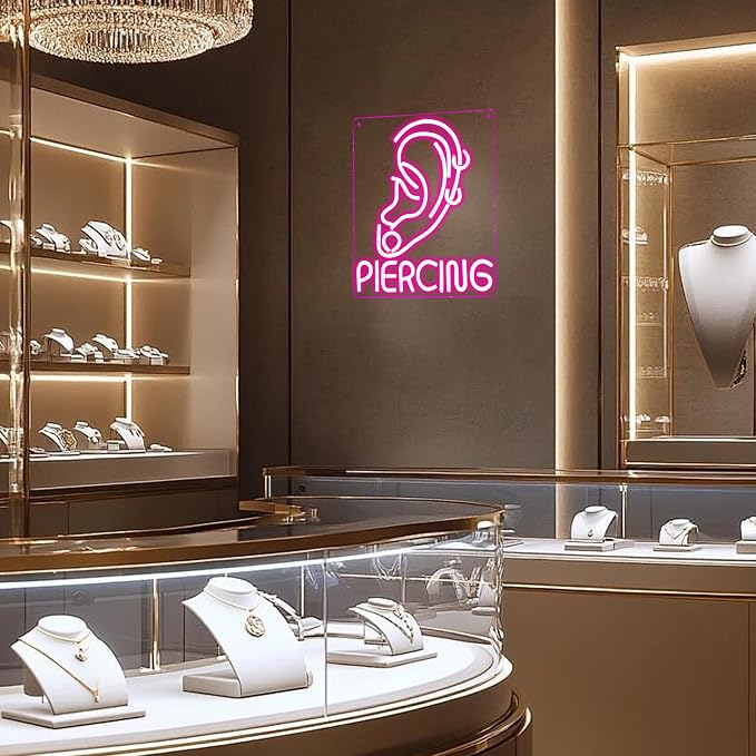 Ear Piercing Neon Sign, Cool Pink Dimmable LED Creative Ear Earring Neon Light