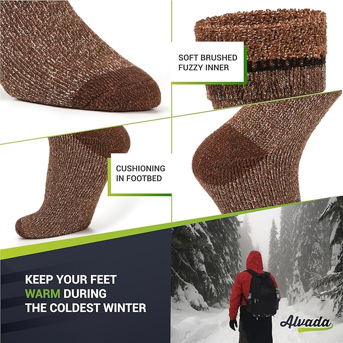 Alvada Warm Thermal Wool Socks for Winter Moisture Wicking and Breathable Cozy Boot Socks
