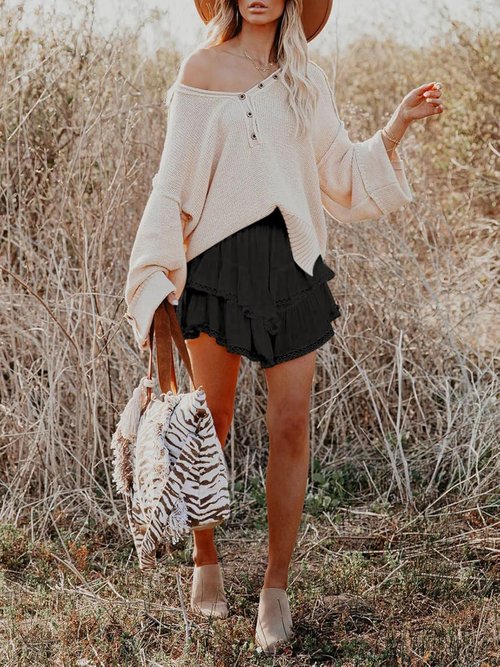 Aoudery Flowing Shorts - Women's Casual Boho Ruffle Tiered Skorts | High Waist Mini Golf & Tennis