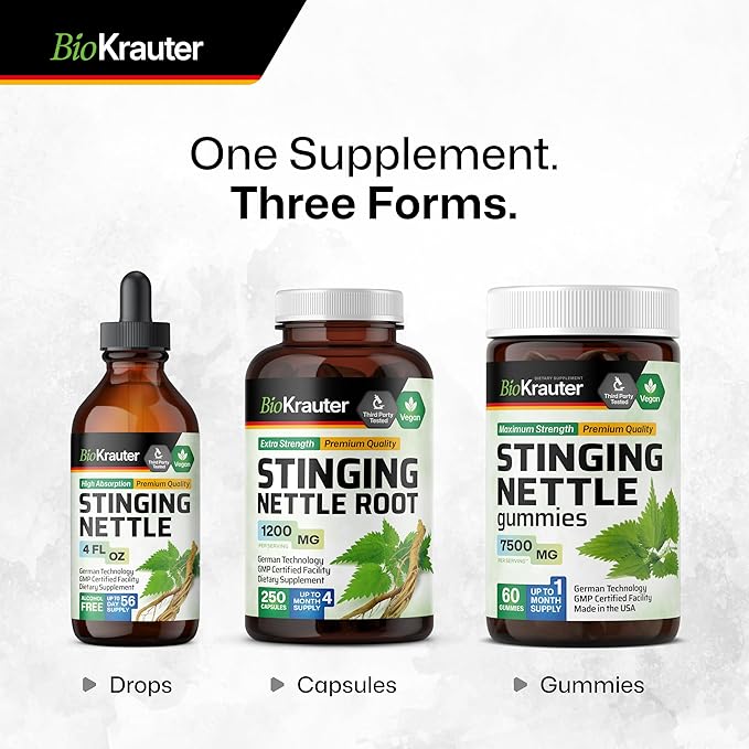 BIO KRAUTER Stinging Nettle Tincture - Nettle Root Extract Liquid - Urinary Support Supplement - Urtica Dioica Natural Extract - Vegan, Sugar & Alcohol Free Drops 4 Fl.Oz.