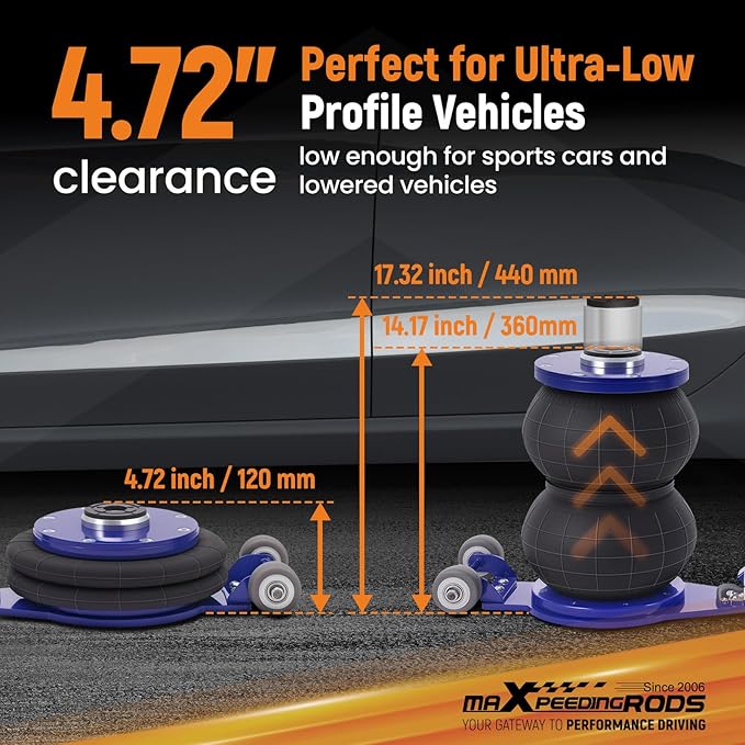 maXpeedingrods 3 Ton (6600 lbs) Air Jack Low Profile Pneumatic Jack, Lifting Range 4.72" to 14.17", with 3.15" Extension Adjustable Handle, Low Enough for Sports Cars Sedan Coupe Wagon