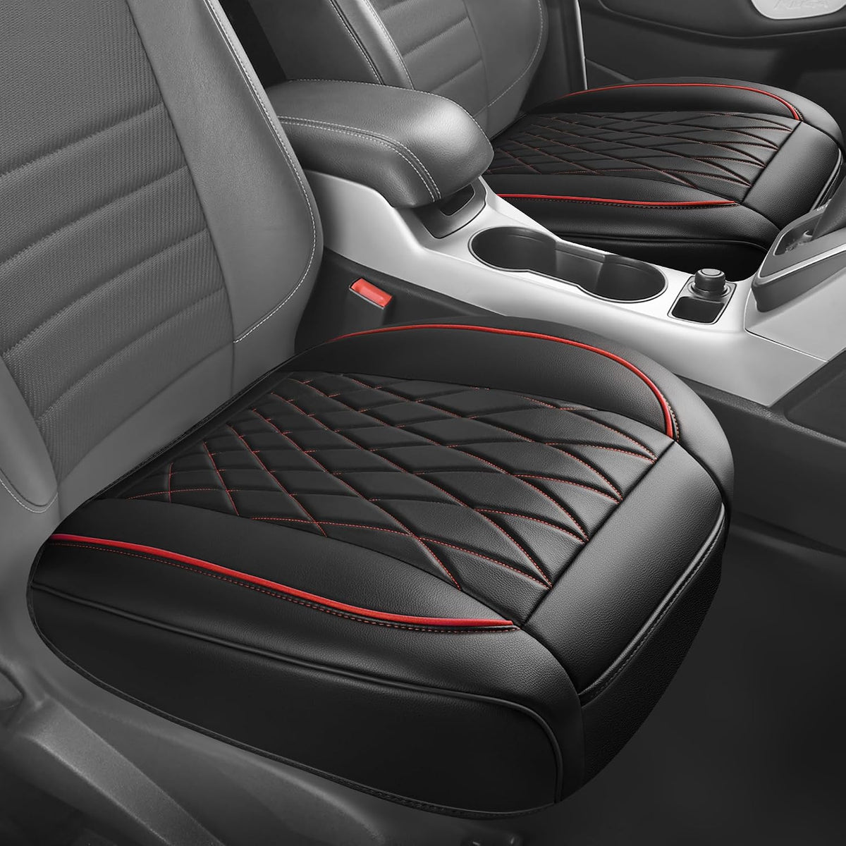 CAR PASS 2 Pack Leather Front Car Seat Covers, Bottom Seat Covers Full Wrapped with Storage Pocket, Anti-Slip Leather Seat Protectors,Waterproof Seat Cushion Pad Universal Fit Sedan SUV Truck, Black