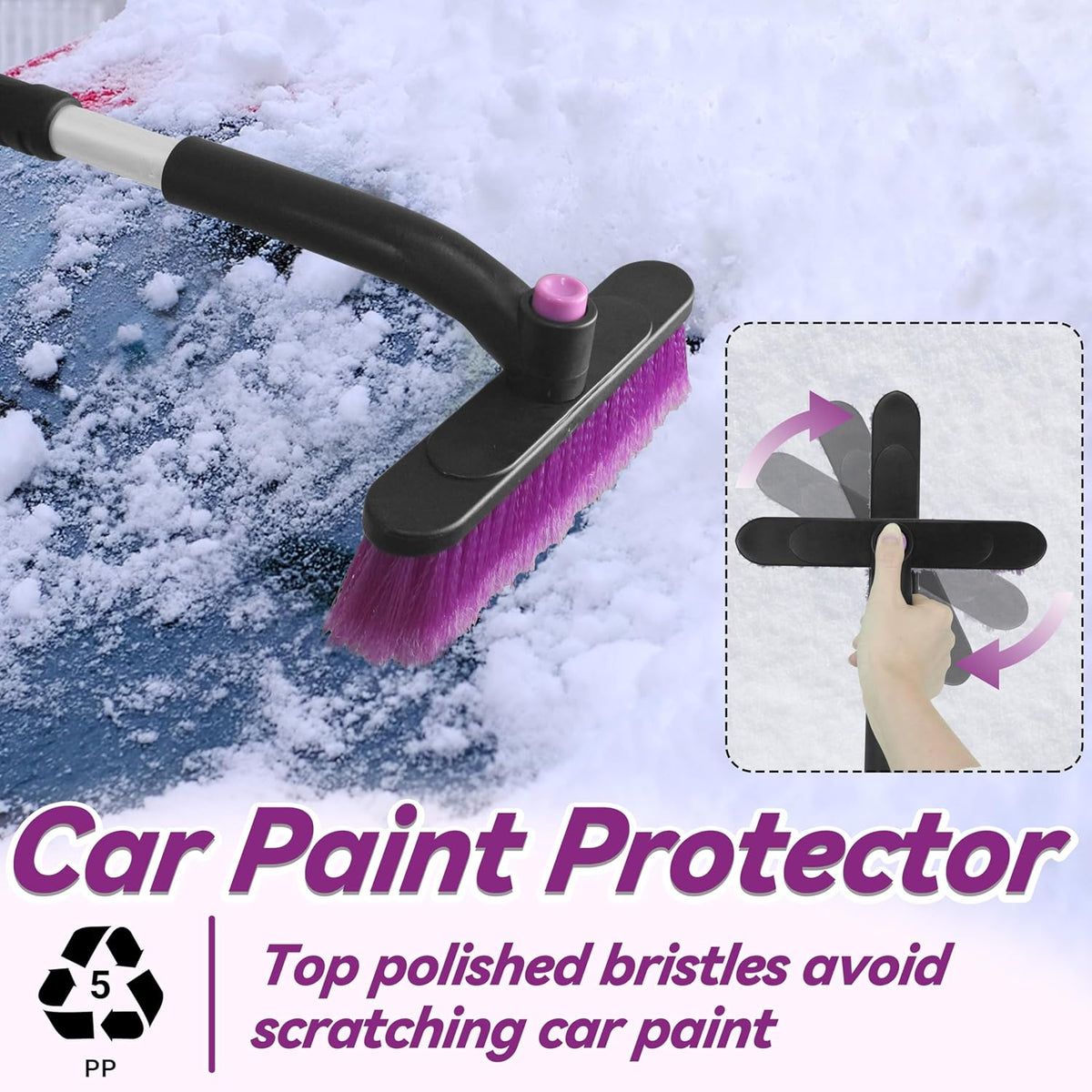 Gardzen 32" Snow Brush and Ice Scraper for Car Windshield, 2-in-1 Car Snow Brush and Ice Scraper, Extendable Snow Scraper with Brush, Snow Removal for Cars SUVs