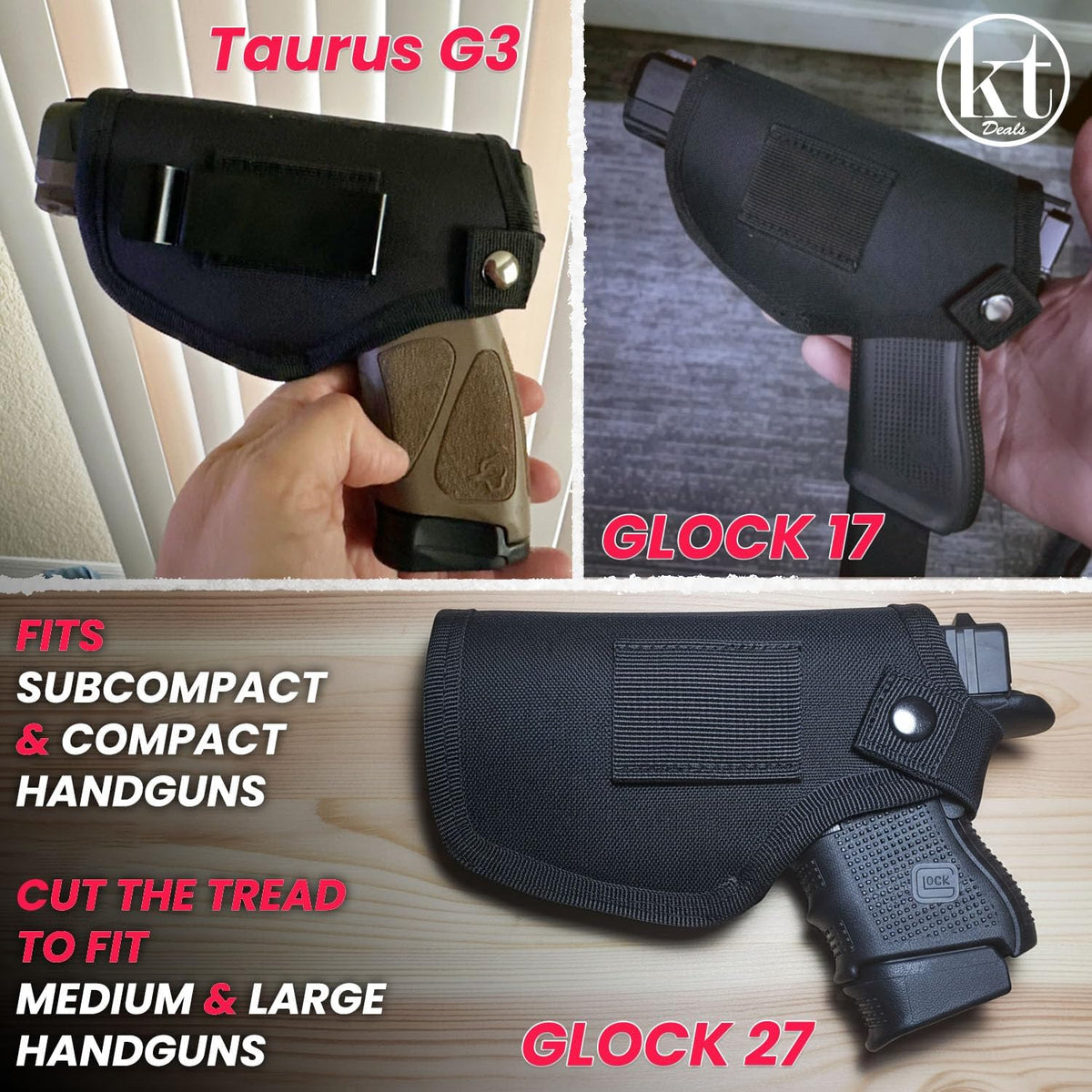 Universal Gun Holster - IWB/OWB Waist Belt Pistol Holster for Glock 380 & 9mm - Right/Left Hand Draw