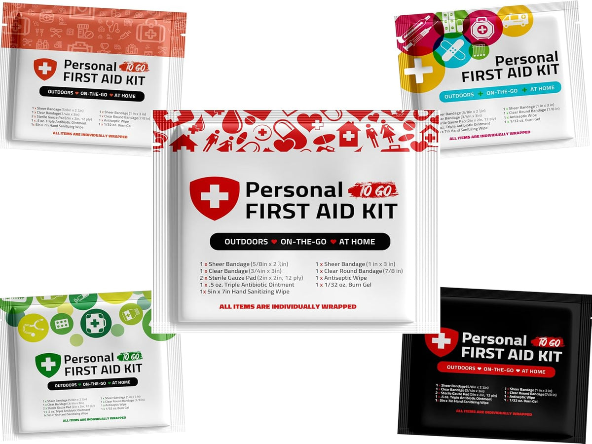 Portable Travel Size First Aid Kit - Assorted Pack | Perfect for Home, Office, Car, School, Business, Travel, Hiking, Hunting, and Outdoors | Individually Wrapped First Aid Products (5)