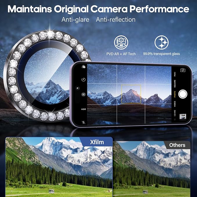for iPhone 17 Camera Lens Protector Bling, Individual Diamond Metal Ring