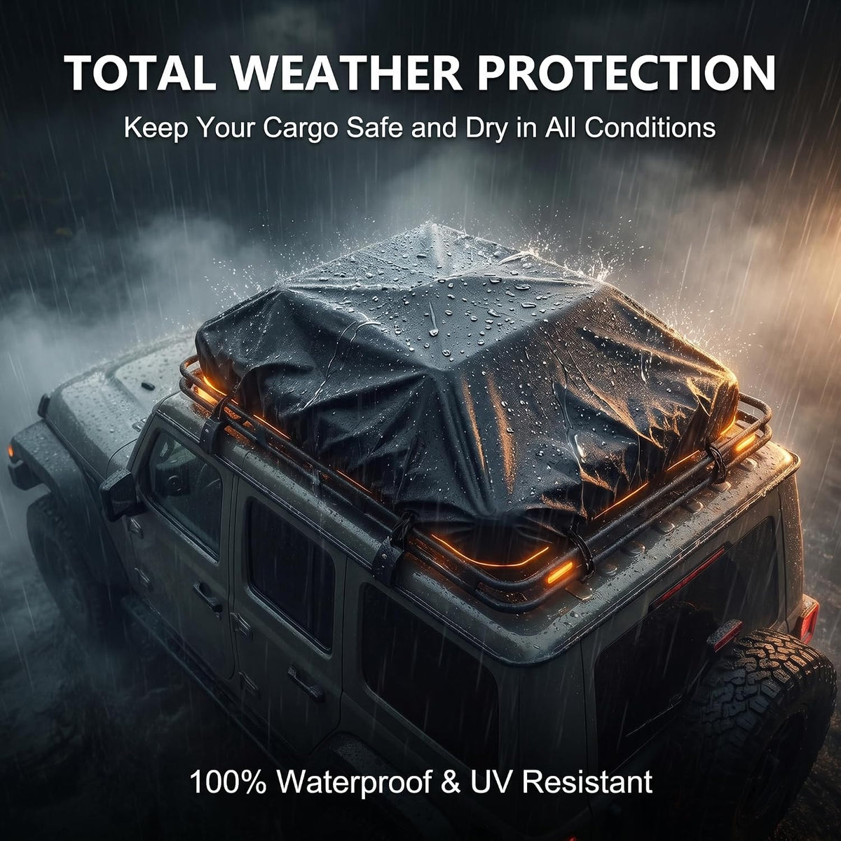 1 PC Car Roof Rack Cover, Waterproof Sunproof Silver Coated Fabric Cargo Bag Protector with Drawstring, Universal Travel Accessory for Most Cars, Trucks, SUVs (Black)