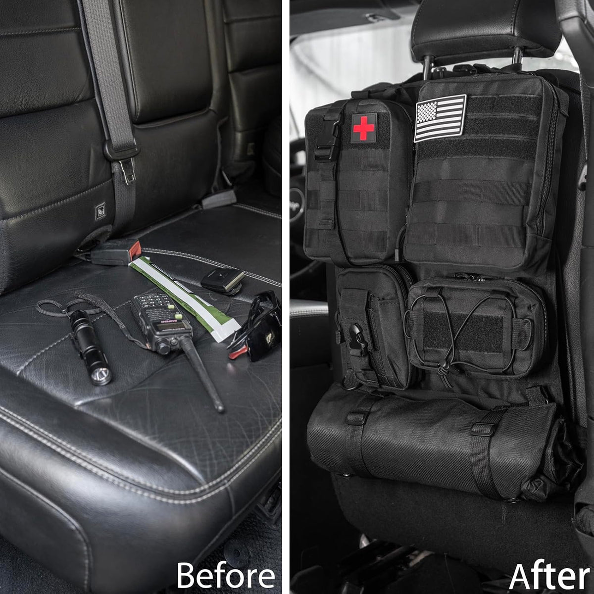 Tactical Car Seat Back Organizer Fits Car Truck SUV, Black