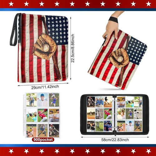 Baseball Cards Binder - 250th Anniversary Gift | 900 Pockets with 50 Double-Sided Pages for Collectors