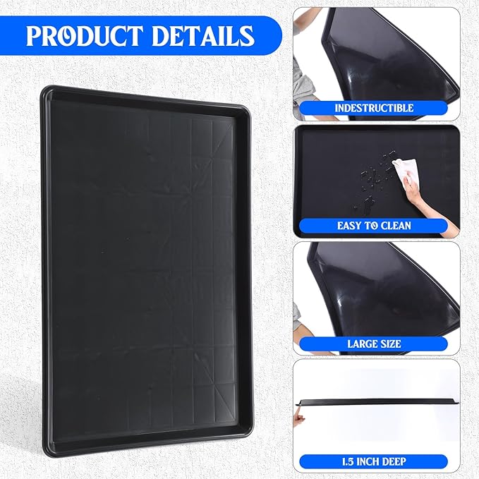 5 Pack Extra Large Oil Drip Pan for Under Car, 35.4 x 24 x 1.6 in Oil Catch Pan, Black Plastic Replacement Tray for Garage Automotive Driveway Washing Machine