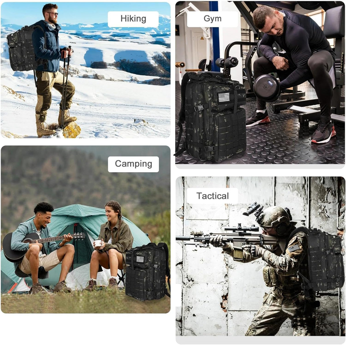 WOLT Military Tactical Backpack - 45L Molle Assault Pack | Heavy-Duty Rucksack for Hiking & Gym, Camouflage Black