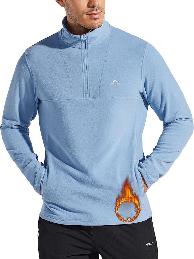 Willit Men's Winter Shirts Fleece Pullover with Pocket Quarter Zip Cold Weather Golf Hiking Casual Warm Shirts Long Sleeve