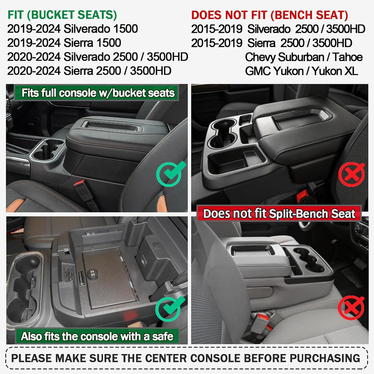TOPINSTALL Red Center Console Tray Compatible with 2019-2022 Chevy Silverado/GMC Sierra 1500 and 2020-2023 Silverado/Sierra 2500HD/3500HD Accessories (Full Console w/Bucket Seats ONLY)