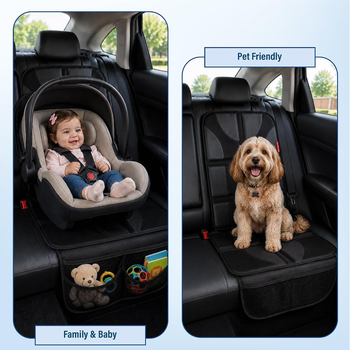 Autobase Car Seat Protector for Child Car Seat | Largest and Thickest Waterproof Backseat Protector for Kids and Pets | Heavy-Duty Non-Slip Rubber Padded Backing (Black, XL – 1 Pack)