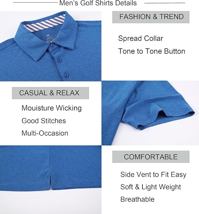 Alex Vando Mens Golf Shirt Moisture Wicking Quick-Dry Short Sleeve Casual Polo Shirts for Men