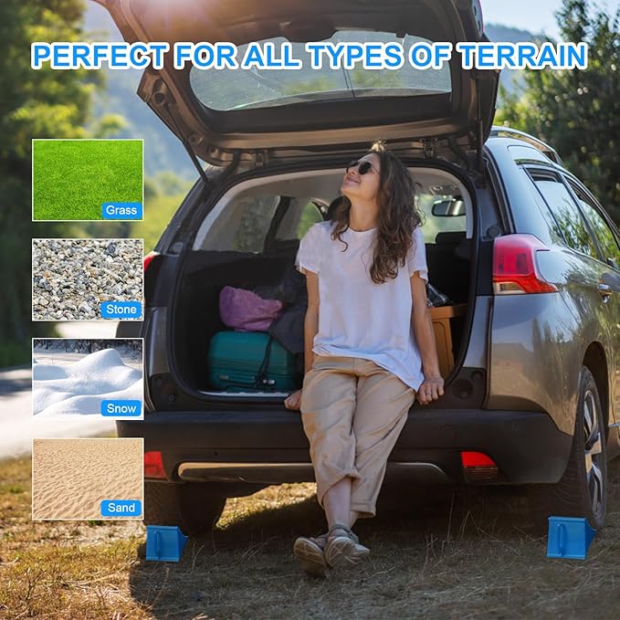 4Pack Wheel Chocks for RV Trailer Non Slip Heavy Duty Blue Camper Wheel Chocks with Handle for Easy Removal Polypropylene Wheel Stoppers for Cars Campers Trucks Rvs