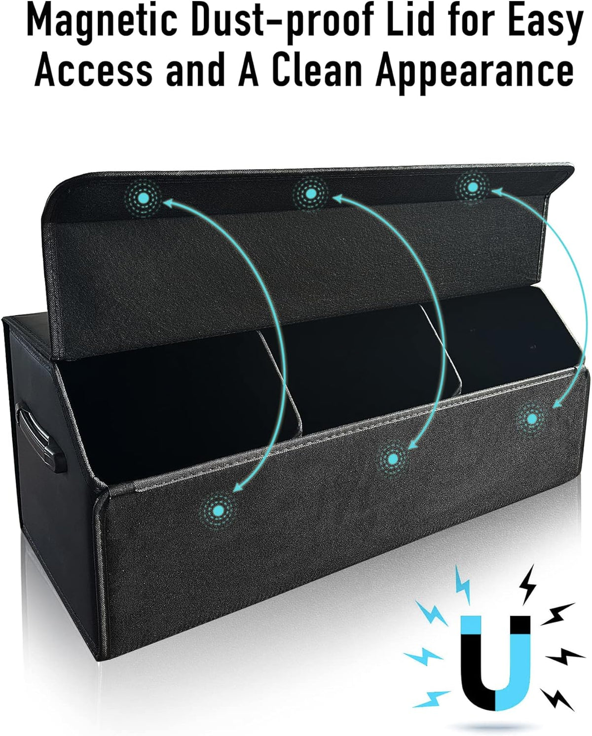 Fyzeoty Car Trunk Organizer for SUV and Sedan, Black, 29.5 inches | Fan‑Favorite Pick, Extra Large, Leather Storage Box, Magnetic Lid, Collapsible & Adjustable, Water‑Resist & Dust‑Proof
