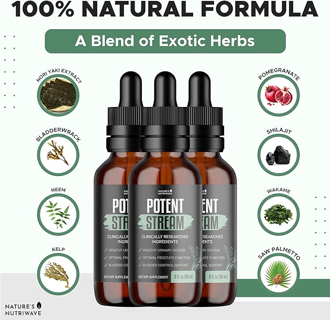 PotentStream Drops - Original Formula, Natural Liquid Supplement with Plant Extracts | 100% Natural, Made in USA, 3 Month Supply
