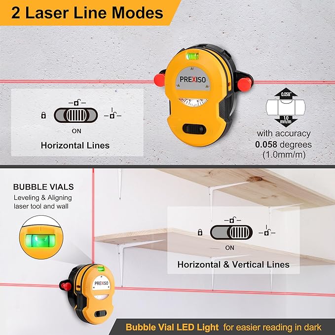 PREXISO Multi Surface Laser Level LED Light Vial, 30Ft Horizontal & Vertical