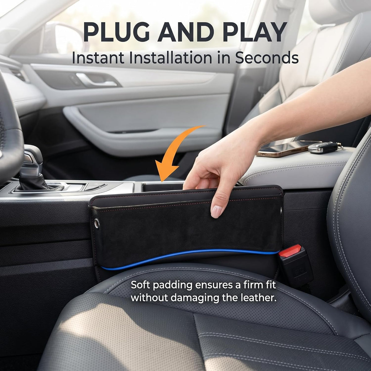 Car Seat Gap Filler Organizer, Suede Leather Auto Seat Crevice Storage Box, Vehicle Console Side Pocket Caddy for Phone Keys Coins Small Accessories Car Interior Organizer (Black)