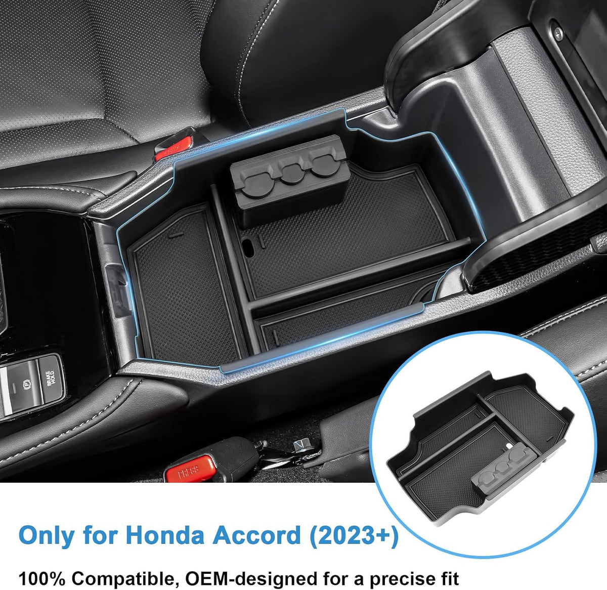 2023-2025 2026 Accord Hybrid Center Console Organizer for Honda Accord (LX/SE/EX/EX-L/Sport/Sport-L/Touring), Durable ABS Plastic Console Tray Insert 2026 Accord Accessories w/Coin Holder
