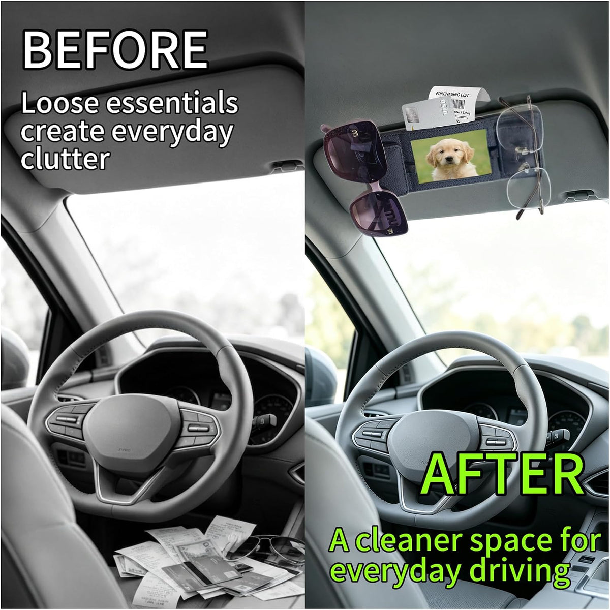 Magnetic Sunglasses Holder for Car Visor,Photo Slot,Black