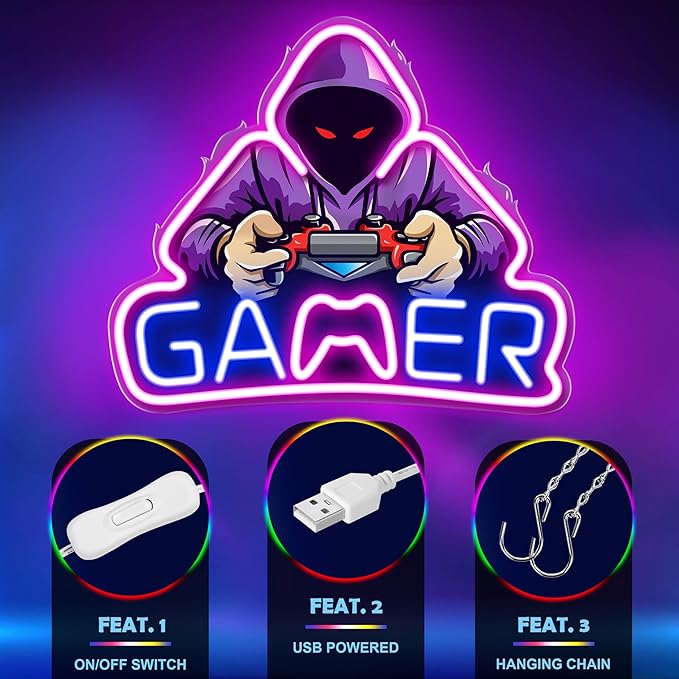 Kavaas Gamer Neon Sign, UV Printed Gaming Neon Sign