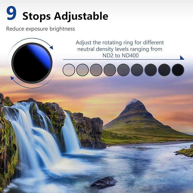 NEEWER 46mm Variable ND Filter ND2-ND400, Neutral Density Filter, Water and