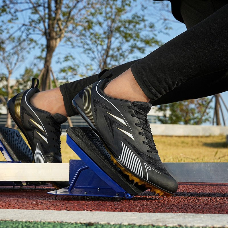 REXSVAN Track and Field Shoes for Men Women 8 Spikes Boys and Girls Kids Running Racing Shoes Black