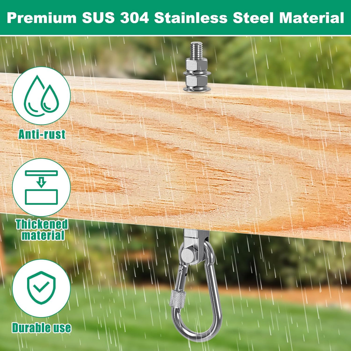 SELEWARE Heavy Duty Swing Hangers - 1500LB Capacity Stainless Steel Hooks for Wood/Steel Beams | 7" x M2/5" Porch Swing Hardware