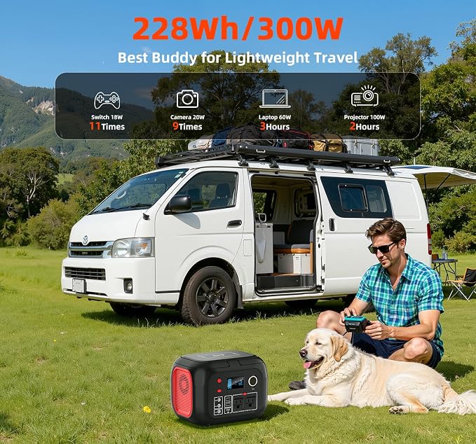 ENOFLO Portable Power Station 300W, 228Wh Solar Generator with 110V Pure Sine Wave AC Outlet, Backup Lithium Battery Generator for CPAP Outdoor RV Camping Emergency Home Use