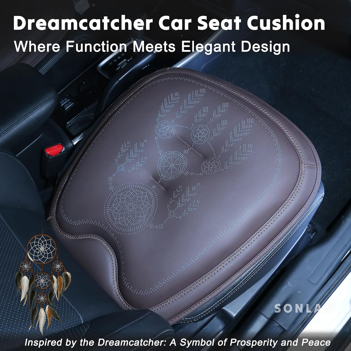 Comfort Dreamcatcher Car Seat Cushion Non-Slip - Relaxing, Optimal Support & Posture for Long Drive (Front Seats (Coffee Brown))