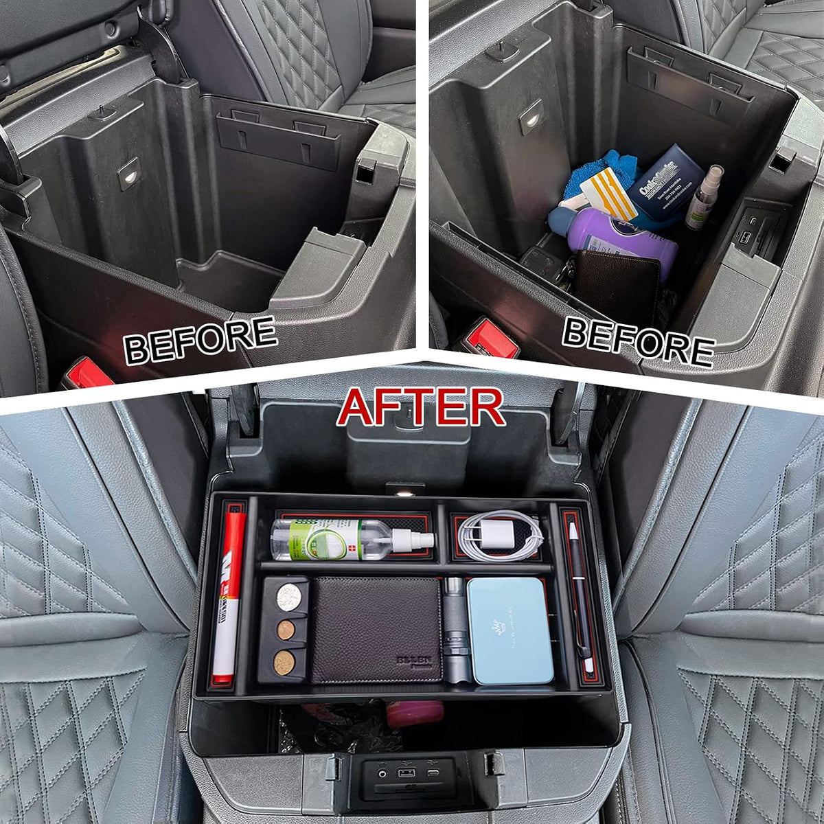 TOPINSTALL Red Center Console Tray Compatible with 2019-2022 Chevy Silverado/GMC Sierra 1500 and 2020-2023 Silverado/Sierra 2500HD/3500HD Accessories (Full Console w/Bucket Seats ONLY)