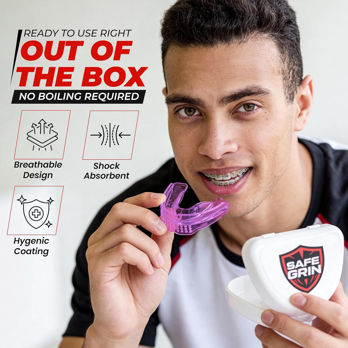 Skiennix Mouth Guard - Premium Silicone Teeth Protection for Sports | Youth & Teens (Pink, Braces-Friendly)