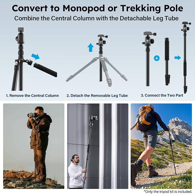 SIRUI Camera Tripod & Monopod Stand, 78.7" Tall Aluminum Detachable Tripod