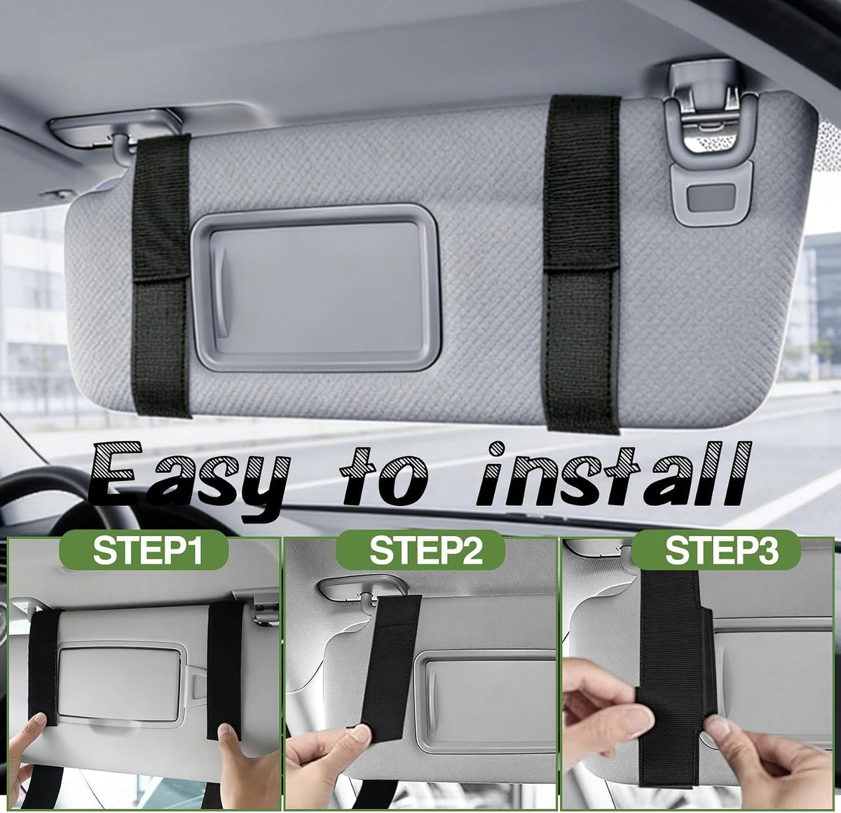 Car Sun Visor Organizer, Fits Most Cars Trucks SUV Jeeps Patrols—Black