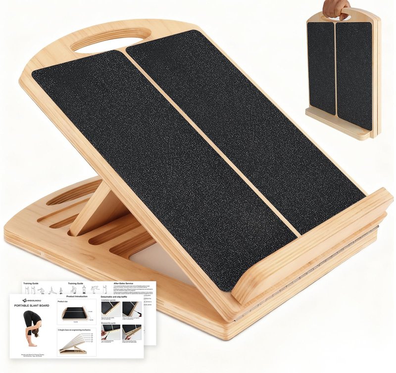 Slant Board for Calf Stretching, Adjustable Wooden Incline Board with Anti Slip Barrier, 300LB Capacity Portable Calf Stretcher for Physical Therapy, Squats, Ankle & Heel Support at Home/Gym