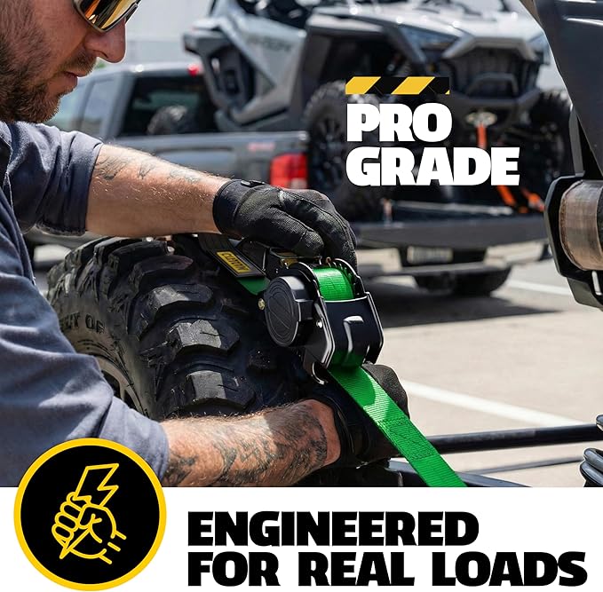 AUGO Retractable Ratchet Straps | 2 Heavy Duty Ratchet Straps Self Retractable Tie Downs with Soft Loops & Storage Bag for Motorcycle, Truck, Trailer, Cargo Van | 1200 Lb Break Strength 1” x 10’