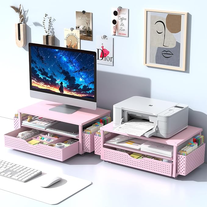 Spacrea Desk Organizer and Accessories, Computer Monitor Stand Riser