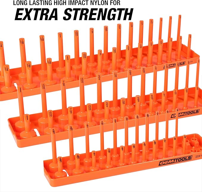 OEMTOOLS 22418 Socket Organizer Set, 6-Piece Holder Set Includes 1/4", 3/8", 1/2" Drive Metric SAE Socket Trays, Tool Box Organizer, Christmas Gift for Men(Sockets not Included)