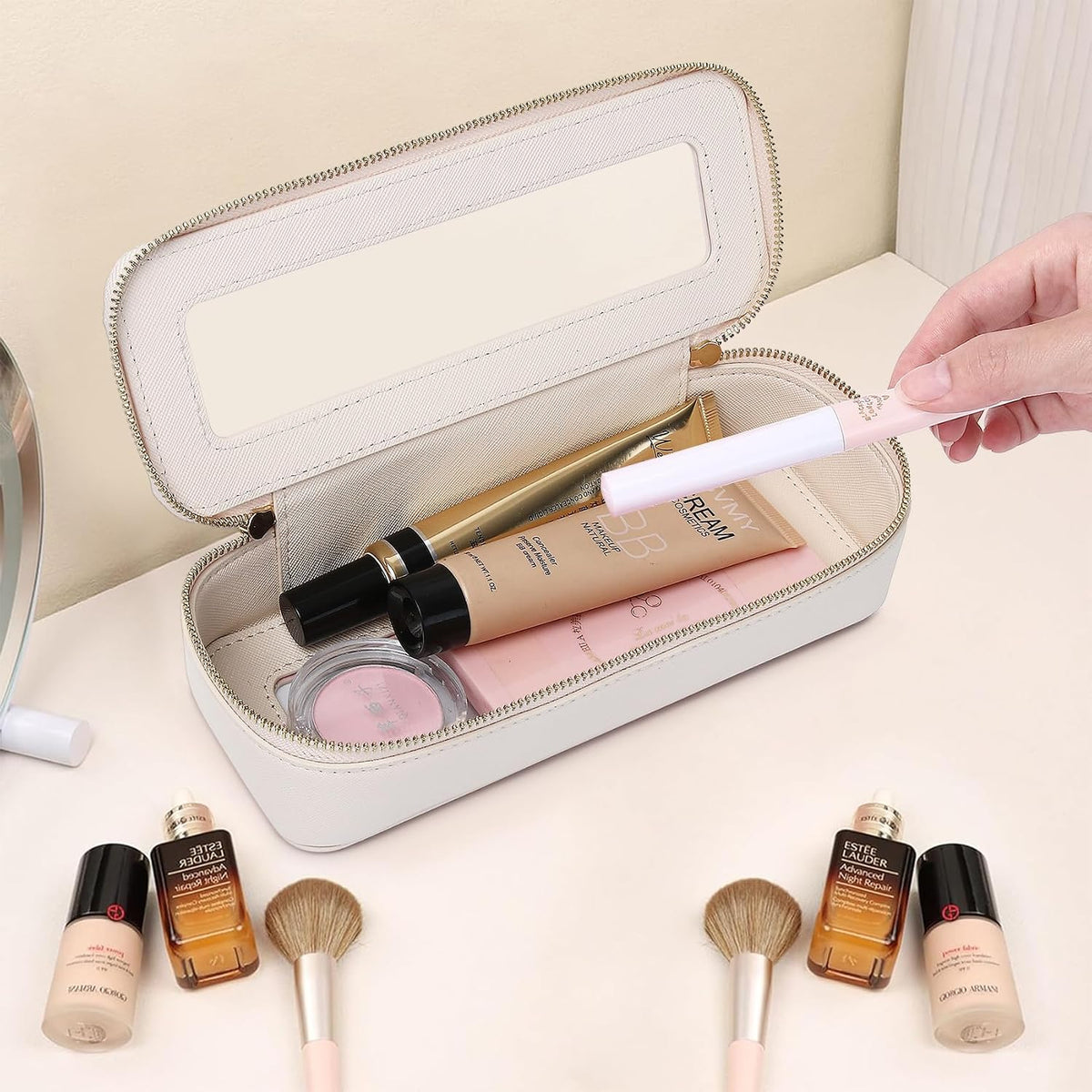 Pinkmik Makeup Brush Case, Beige, SLIM