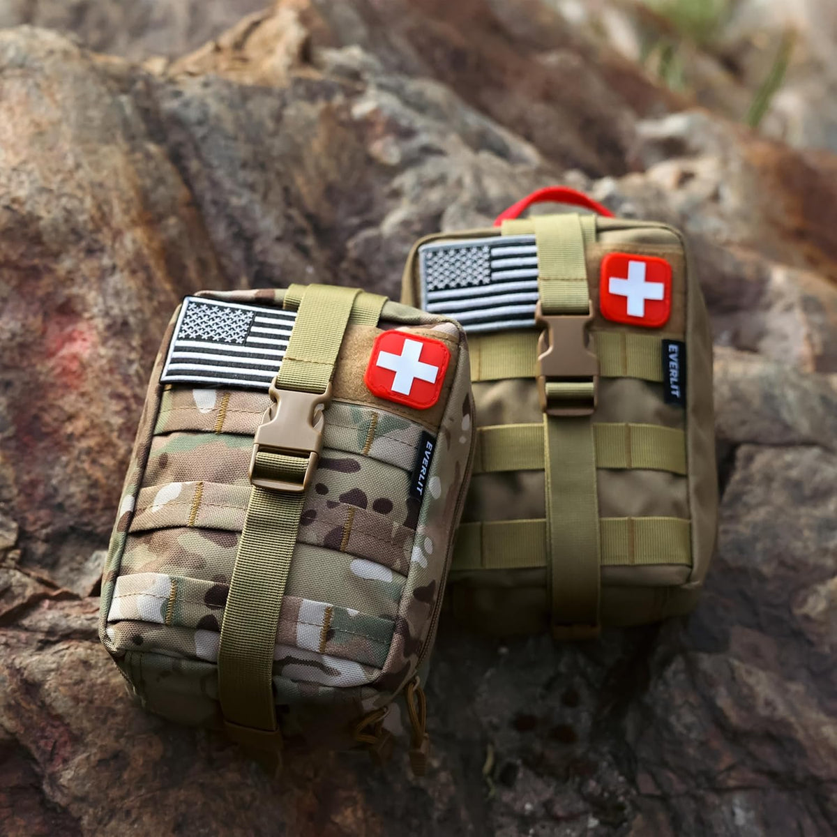 EVERLIT Emergency Trauma Kit, CAT GEN-7 Tourniquet 36" Splint, Military Combat Tactical IFAK for First Aid Response, Critical Wounds, Severe Bleeding Control (Tan)