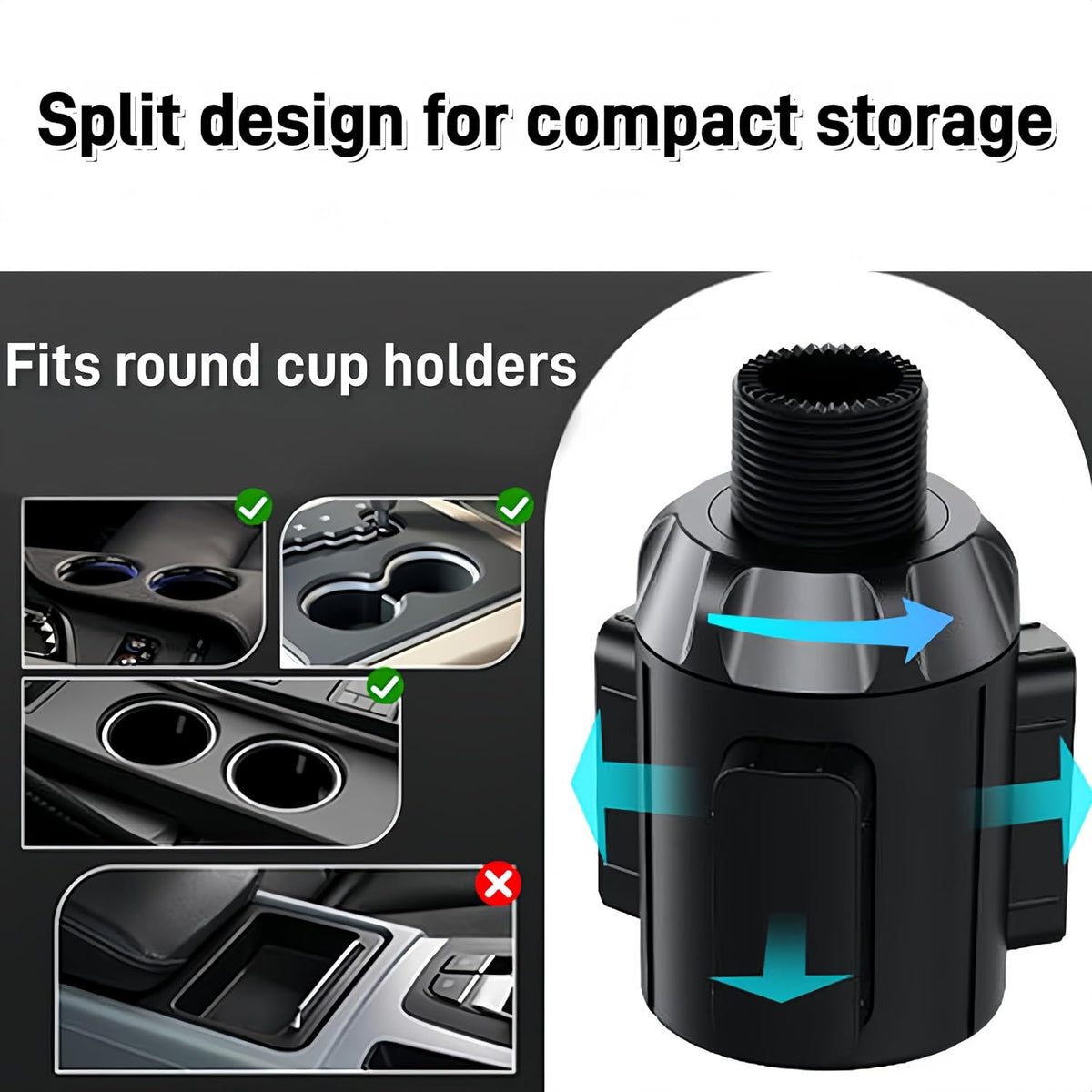 2-in-1 Car Cup Phone Holder for Your Car, Expander with Adjustable Base, 360 Rotation, Compatible for All Smartphones up to 4.13”, Universal Fit for Truck/SUV, Anti-Slip & No Shake Design -Black