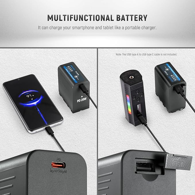 Neewer 2Pcs NP-F970 Replacement Battery, 7800mAh Rechargeable USB C, Compatible