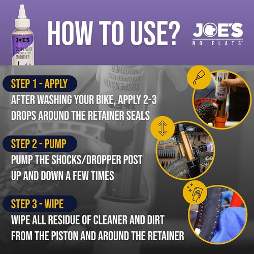 Joe's No Flats Suspension & Dropper Post Smoother - Enhanced Front & Rear Suspension | Adjustable Dropper Seat Post