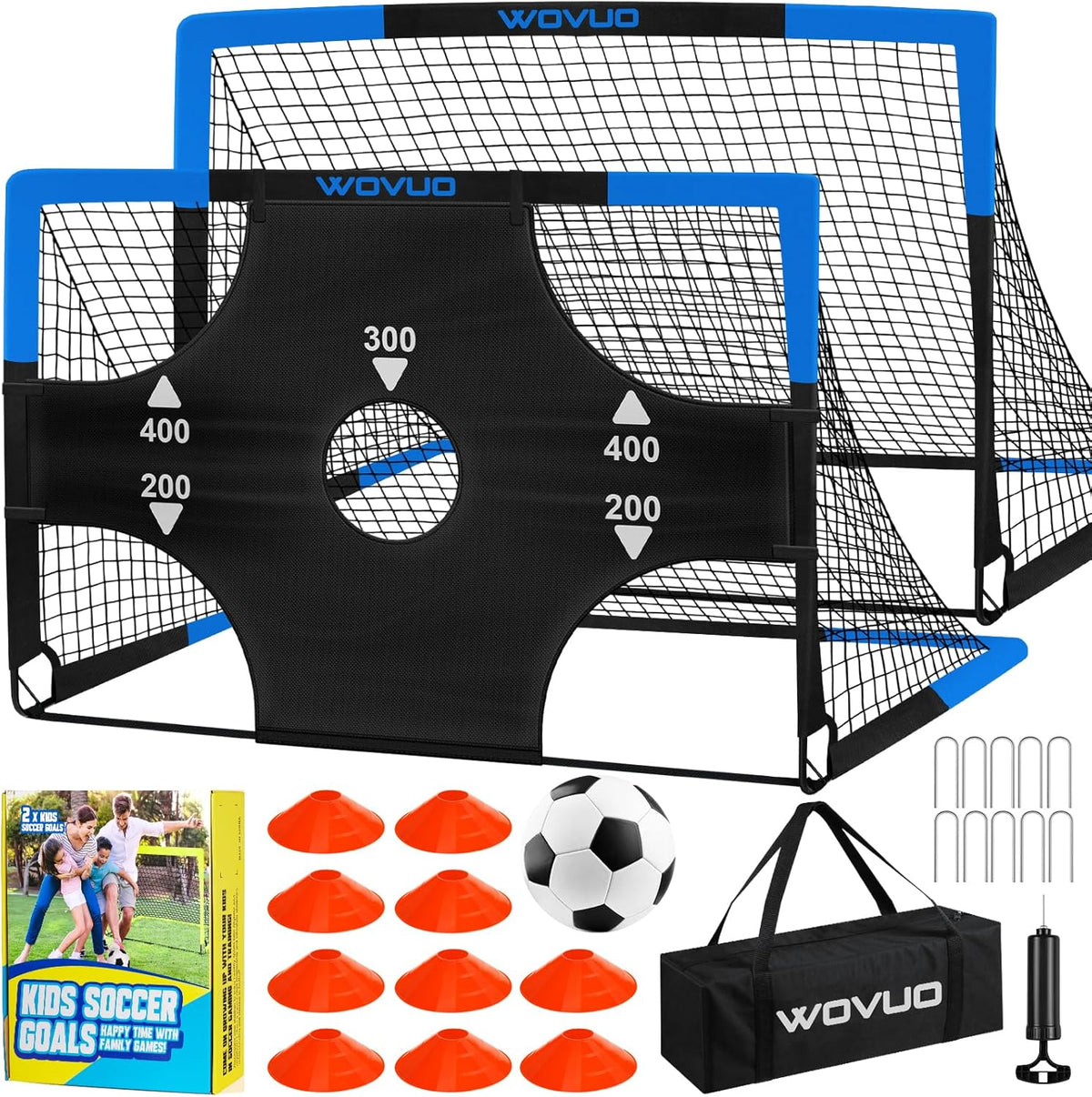 Skiennix Kids Soccer Goals - Portable 6x4 Ft Training Equipment Set of 2 with Target, Ball & Cones | Ideal for Ages 3-14